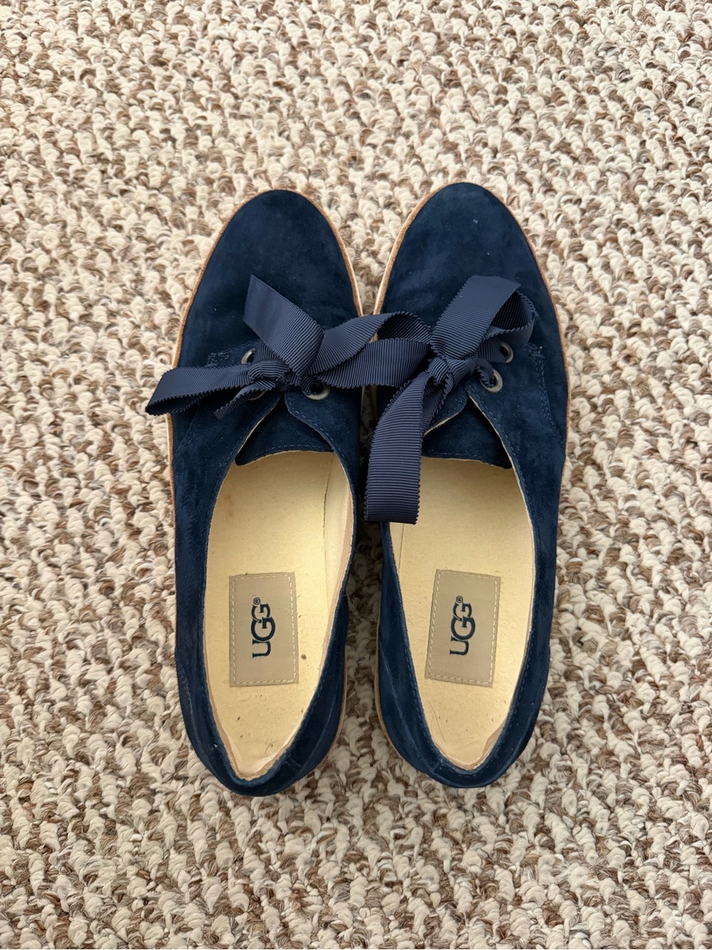 UGG Navy Suede Ribbon Lace-Up Oxfords - Picture 3 of 5